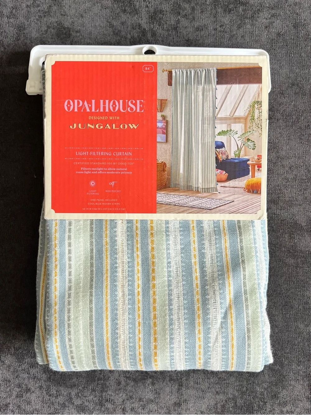 NWT OpalHouse Jungalow Cool Blue Woven Stripe Curtain Panel 50”x84”